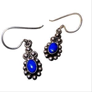 Vintage Lapis & Sterling Silver Dangle Earrings
